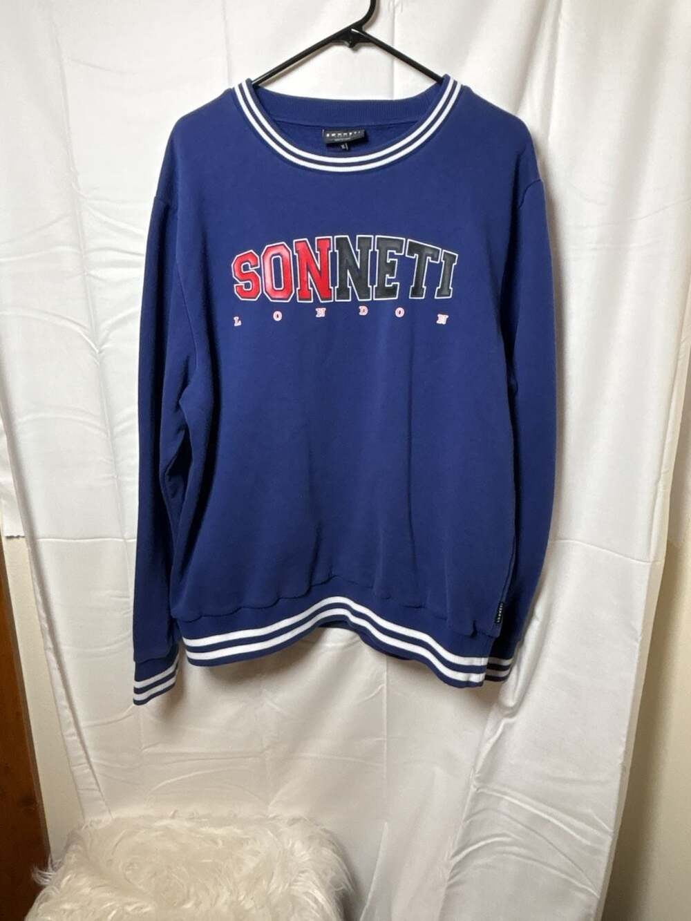 Sonneti London Crewneck Sweatshirt Size XL Blue Varsity Pullover